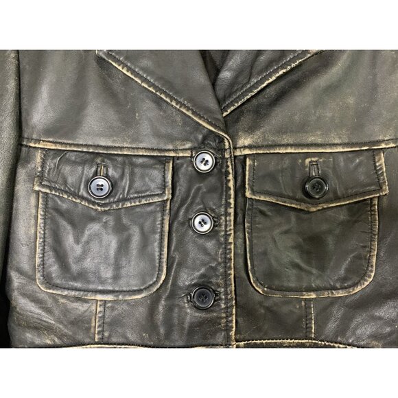 Vintage F & Co Distressed Black Leather Jacket Made in Spain Mod Womens 38 EUC - Picture 2 of 16
